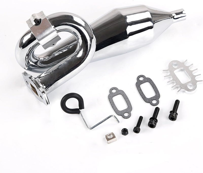 FLMLF CNC Metal Clamp Exhaust Tuned Pipe of 23CC-36CC Engine for 1/5 HPI ROFUN BAHA King Motor ROVAN BAJA SS 5B 5T 5SC Rc Parts (Silver) - Image 2